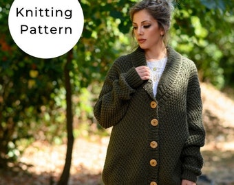 Irish Moss Stitch Cardigan Knitting Pattern, Easy Cardigan Pattern, Raglan Cardigan Pattern, Boyfriend Cardigan, Oversized Cardigan,