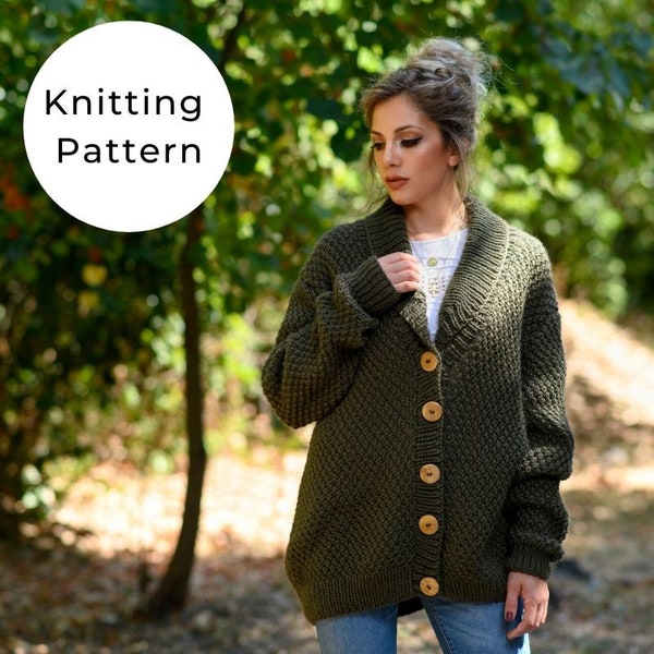 Irish Moss Stitch Cardigan Knitting Pattern, Easy Cardigan Pattern, Raglan Cardigan Pattern, Boyfriend Cardigan, Oversized Cardigan,