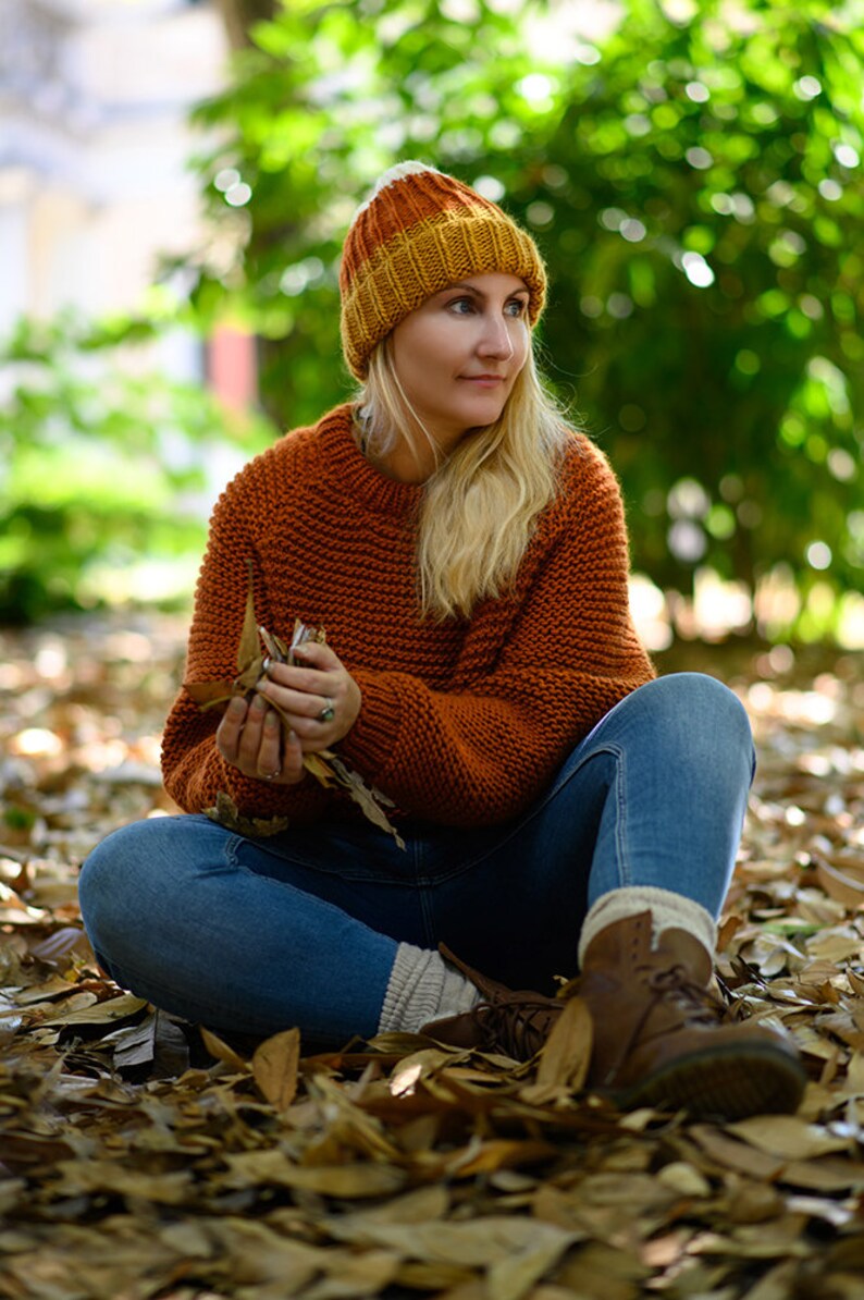 Candy Corn Hat Knitting Pattern, Beginner Beanie Hat Knitting Pattern, Beanie Knit On Straight Needles, Hat Pattern, Ribbed Beanie Pattern, image 5