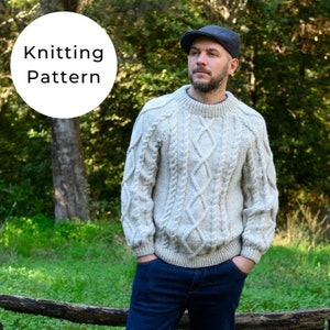 Men's Aran Sweater Pattern / Sweater Pattern / Men's Sweater Knitting Pattern / Cable Knit Sweater Pattern / Aran Sweater image 1