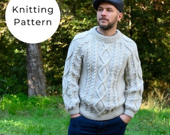 Men's Aran Sweater Pattern / Sweater Pattern / Men's Sweater Knitting Pattern / Cable Knit Sweater Pattern / Aran Sweater