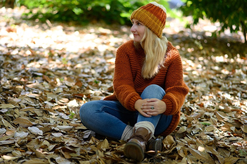 Candy Corn Hat Knitting Pattern, Beginner Beanie Hat Knitting Pattern, Beanie Knit On Straight Needles, Hat Pattern, Ribbed Beanie Pattern, image 2