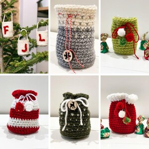 Christmas Crochet Bag Patterns, Crochet Gift Bags, Crochet Christmas Bag Patterns, Crochet drawstring Bag Pattern, Crochet Pattern image 1