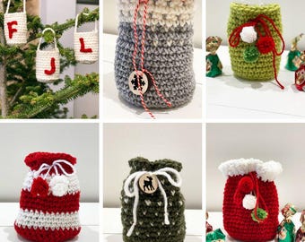 Christmas Crochet Bag Patterns, Crochet Gift Bags, Crochet Christmas Bag Patterns, Crochet drawstring Bag Pattern, Crochet Pattern