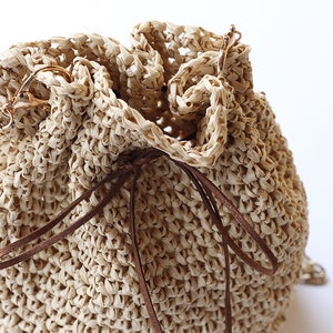 Drawstring bag crochet pattern, crochet bag pattern, crochet pattern, crochet bag pattern, crochet raffia bag, raffia bag pattern image 6