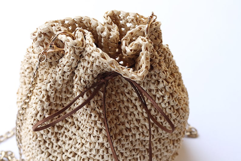 Drawstring bag crochet pattern, crochet bag pattern, crochet pattern, crochet bag pattern, crochet raffia bag, raffia bag pattern image 6