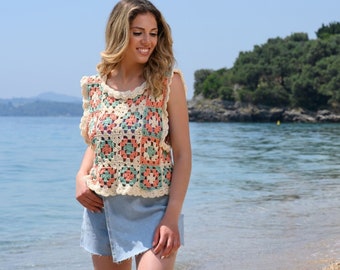 Crochet Granny Square Top Pattern, Crochet Pattern, Crochet Top, Beach Top Crochet Pattern, Granny Square Top Pattern,