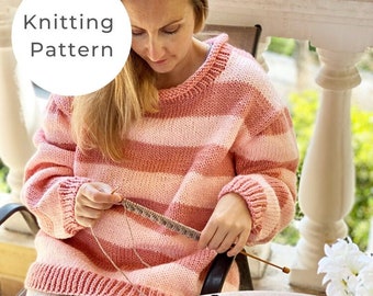 Striped Sweater Knitting Pattern, sweater pattern, striped sweater, oversized sweater pattern, oversized sweater,