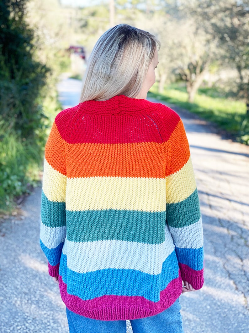 Rainbow Cardigan Knitting Pattern, Rainbow sweater pattern, Rainbow sweater, boyfriend cardigan, oversized cardigan, image 3