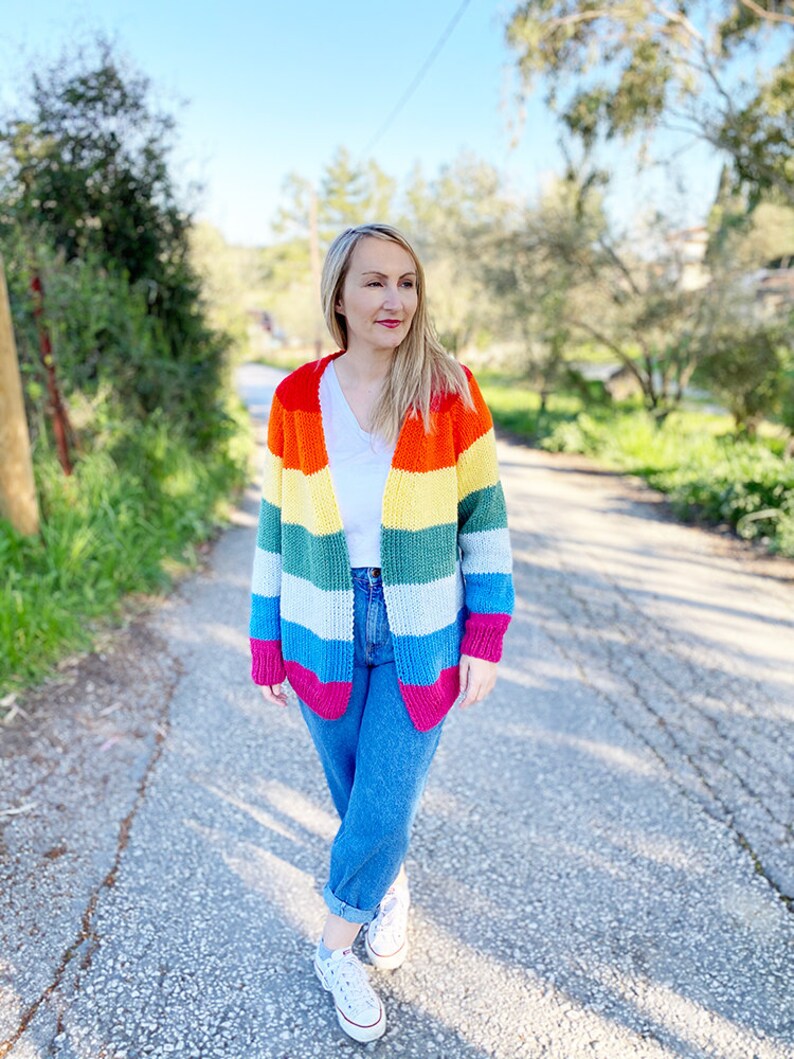 Rainbow Cardigan Knitting Pattern, Rainbow sweater pattern, Rainbow sweater, boyfriend cardigan, oversized cardigan, image 2