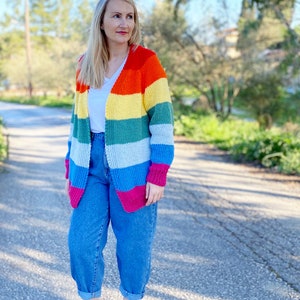 Rainbow Cardigan Knitting Pattern, Rainbow sweater pattern, Rainbow sweater, boyfriend cardigan, oversized cardigan, image 5