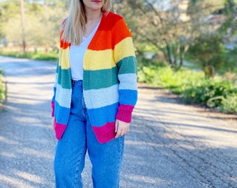 Rainbow Cardigan Knitting Pattern, Rainbow Sweater Pattern