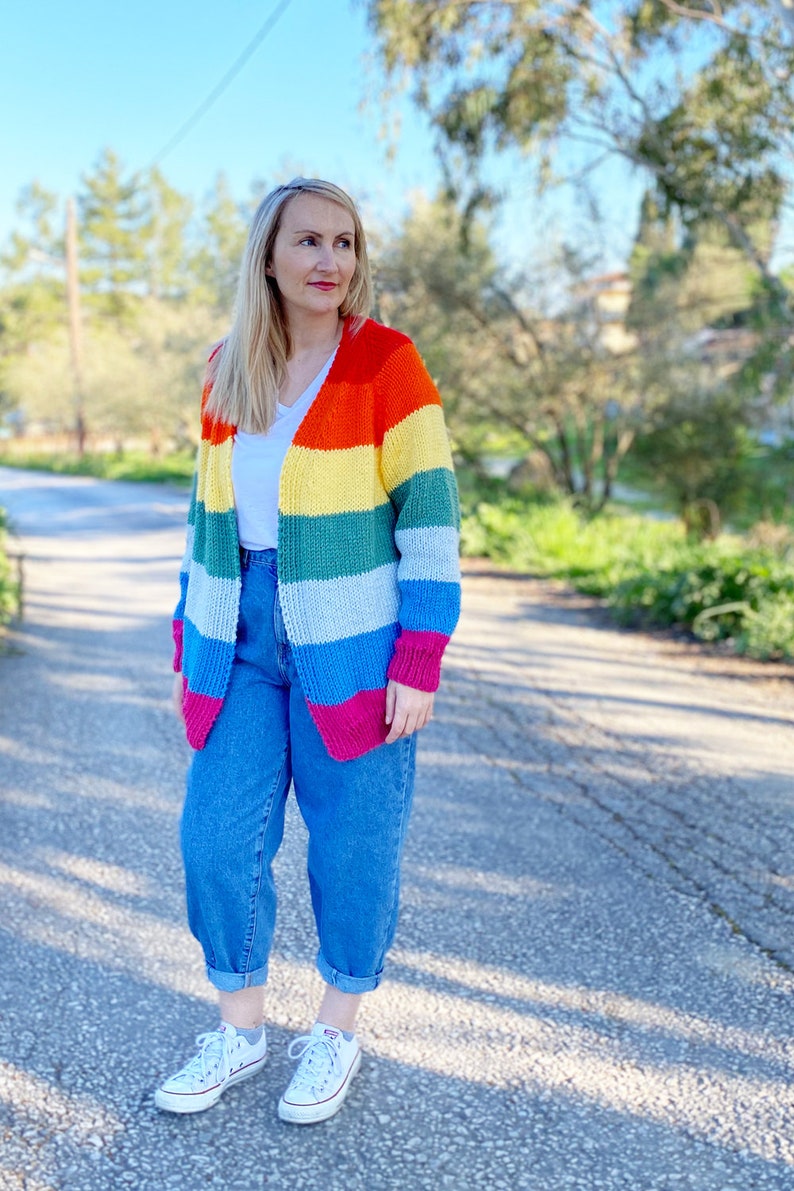 Rainbow Cardigan Knitting Pattern, Rainbow sweater pattern, Rainbow sweater, boyfriend cardigan, oversized cardigan, image 5