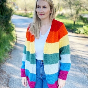 Rainbow Cardigan Knitting Pattern, Rainbow sweater pattern, Rainbow sweater, boyfriend cardigan, oversized cardigan, image 6