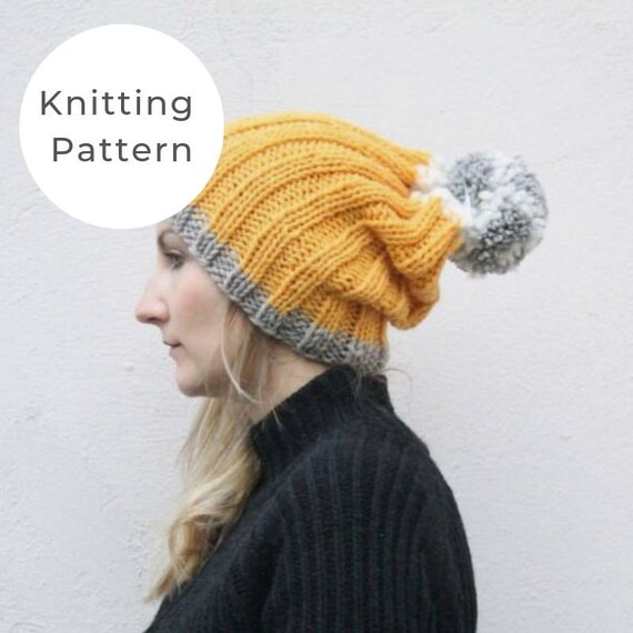 Knitting Pattern Slouchy Beanie Hat With Pom Pom Winter Hat Pattern Easy Hat Knitting Pattern Slouch Hat Knitting Pattern Slouchy Beanie Hat With Pom Pom Winter Hat Pattern Easy Hat Knitting Pattern Slouch Hat