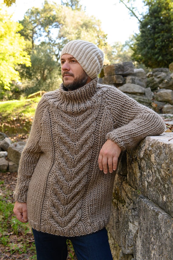 Cable knit turtleneck sweater mens sale