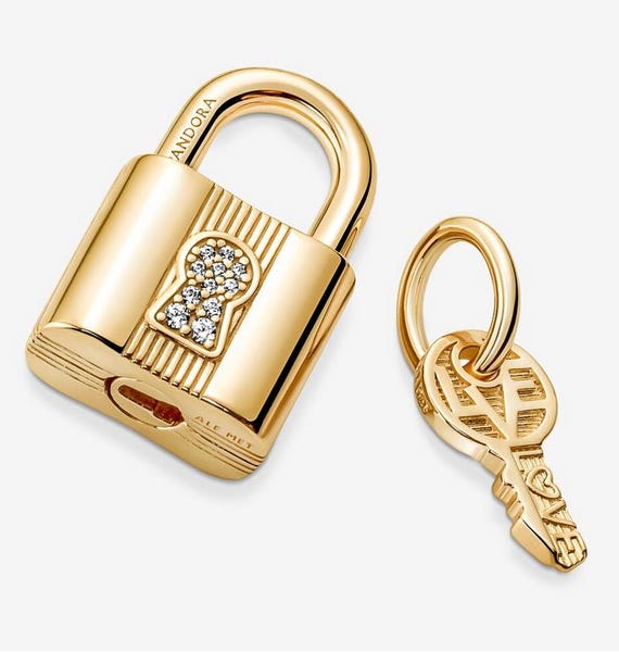 Pandora Gold Padlock Key Dangle Charm Pendant - Etsy