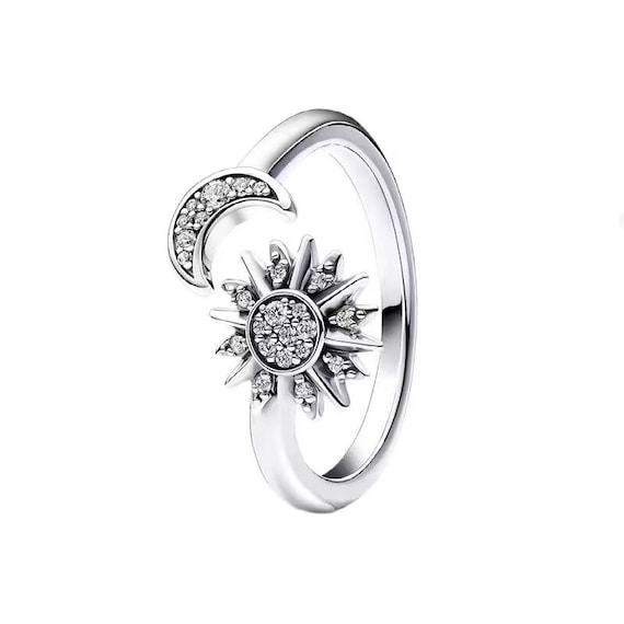 Pandora Sparkling Sun Crescent Moon Open Ring - Etsy