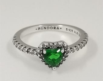 pandora elevated green heart ring s925 sterling silver 50/52/54/56/58