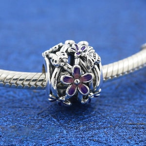 pandora openwork purple daisy  sterling silver bead charm