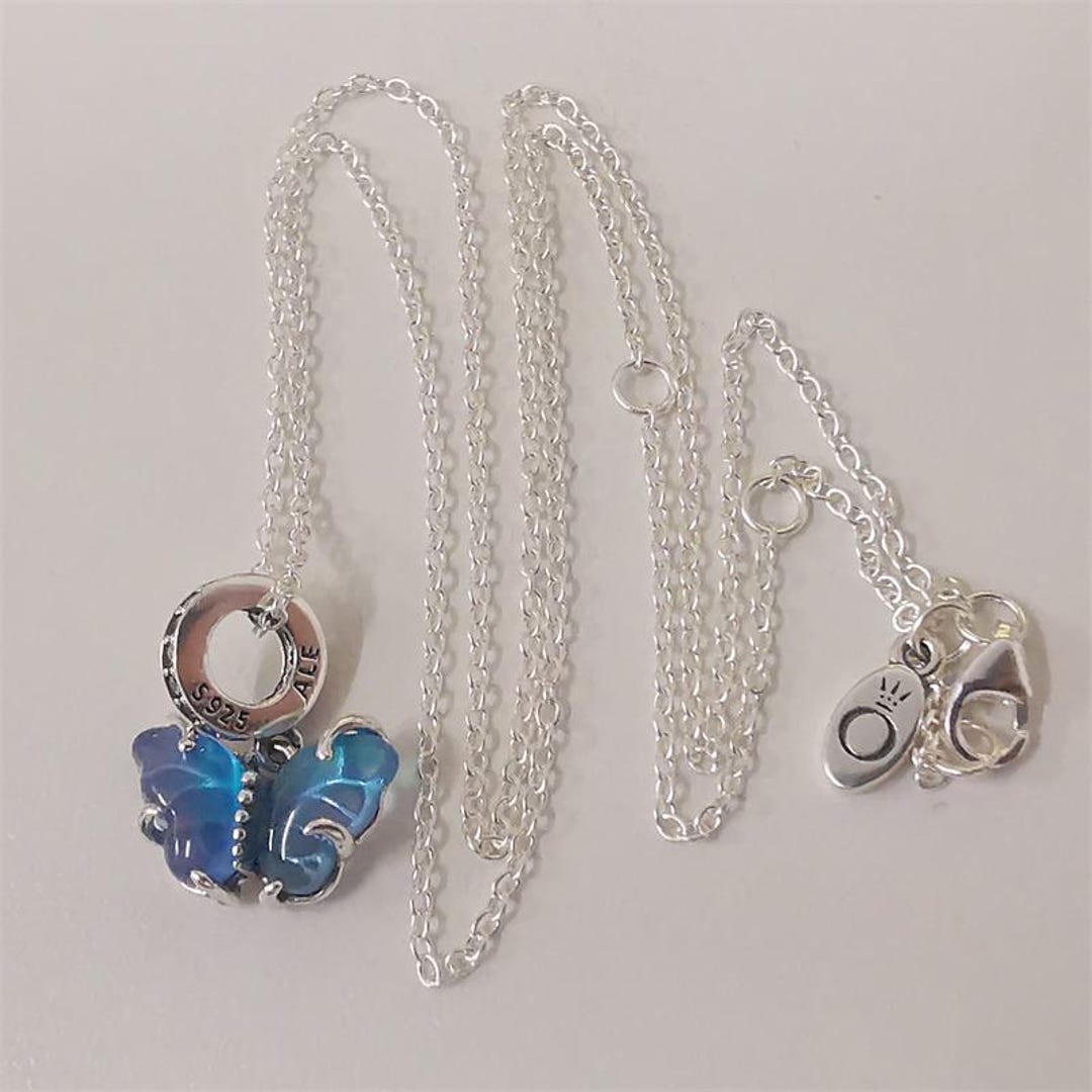 Pandora Blue Butterfly Dangle Charm Butterfly Pendant Pandora Pandora Blue  Murano Glass Butterfly Dangle Charm Necklace Set