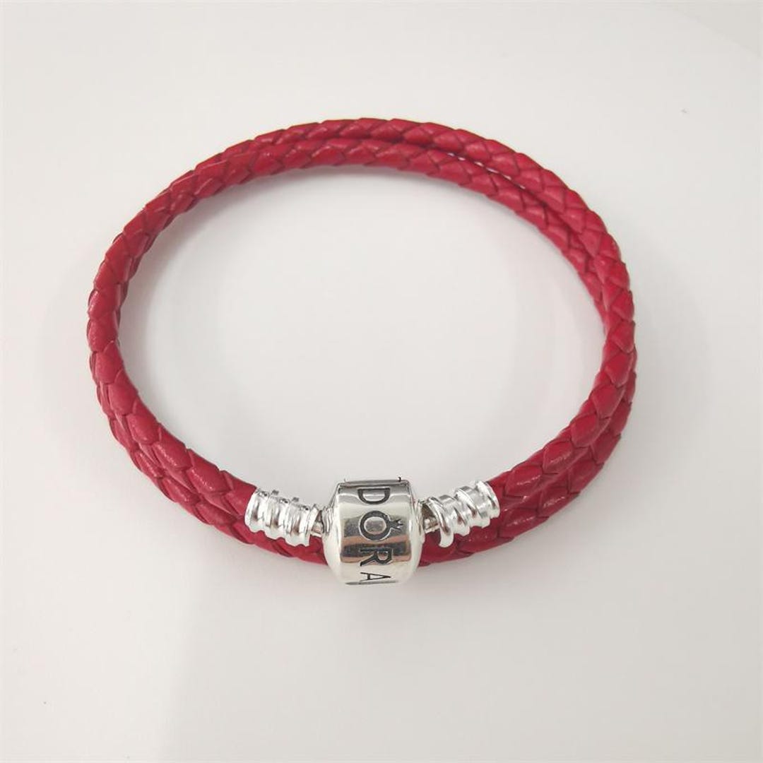 PANDORA 赤 レザー ブレスレット Pandora Moments Red Woven Leather Bracelet | Gold plated