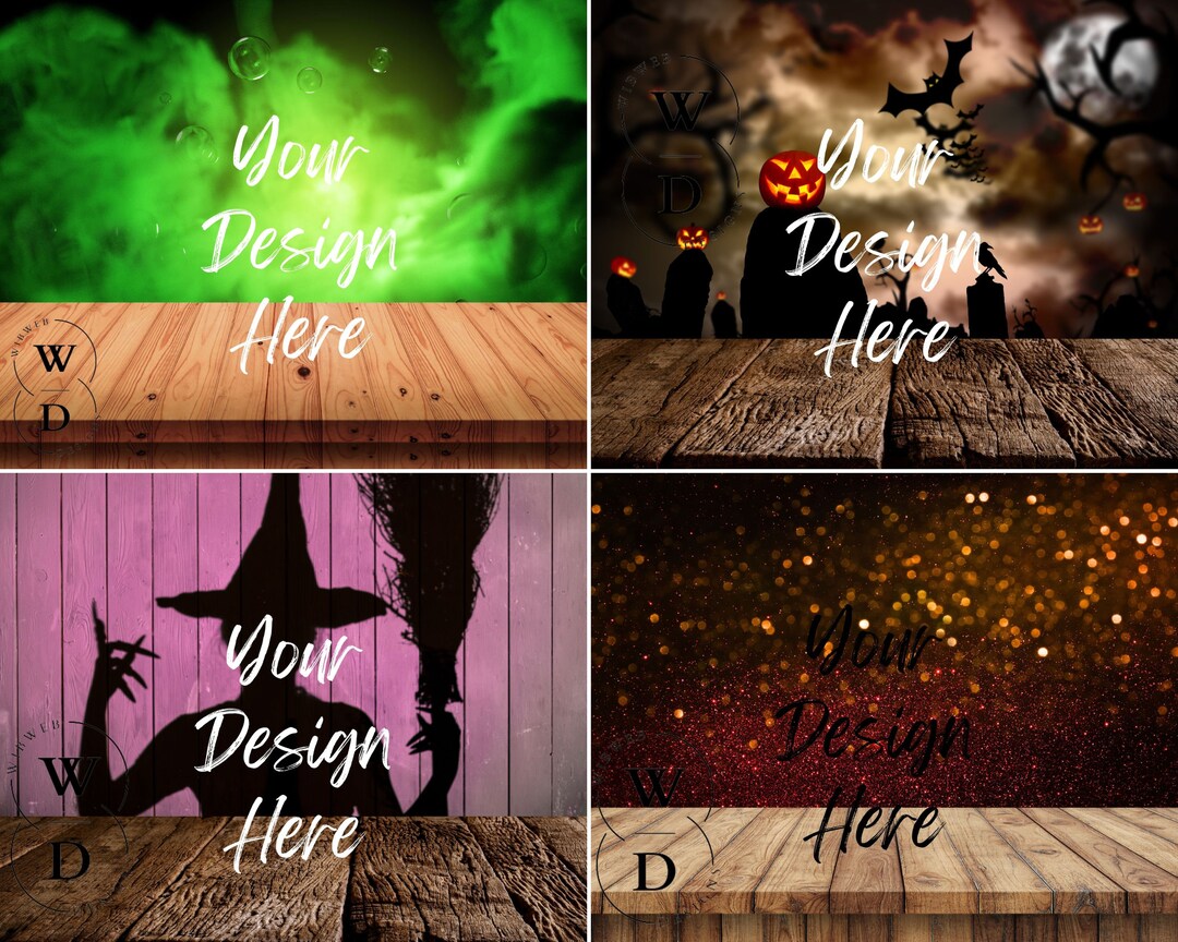 4 Halloween Mockups, Halloween Digital Backgrounds Product Mockup ...