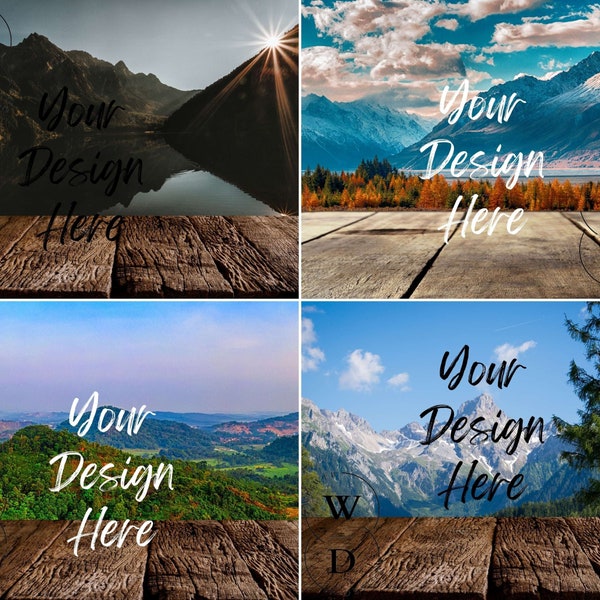 4 Mountain Mockups, Mountain Digital Backgrounds Product Mockup Bundle, Mountain Photo Backdrop Layout Bundle