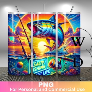 Plantilla de diseño de sublimación delgada de 20 oz para envolver vasos de pesca en agua salada, vida de pesca en alta mar para pescadores, regalo para él, descarga digital