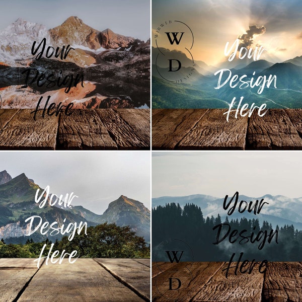 4 Mountain Mockups, Mountain Digital Backgrounds Product Mockup Bundle, Mountain Photo Backdrop Layout Bundle