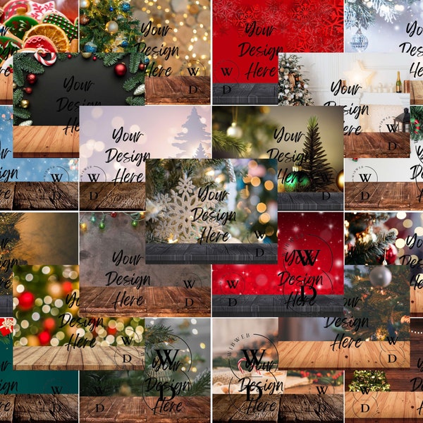 25 Christmas Mockups, Christmas Digital Backgrounds Product Mockup Bundle, Christmas Photo Backdrop Layout Bundle