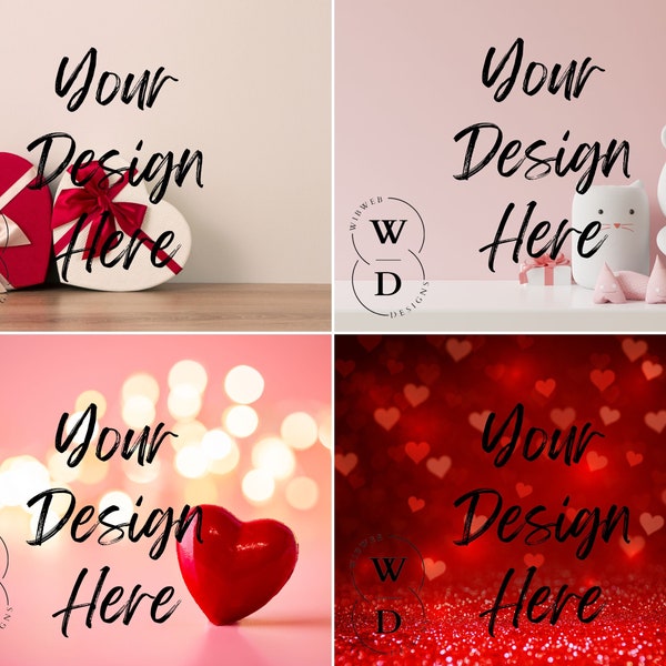 4 Valentine Mockups, Valentine Digital Backgrounds Product Mockup Bundle, Valentine Photo Backdrop Layout Bundle