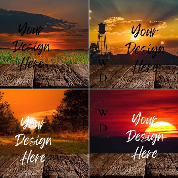 4 Sunset Mockups, Sunset Digital Backgrounds Product Mockup Bundle, Sunset Photo Backdrop Layout Bundle