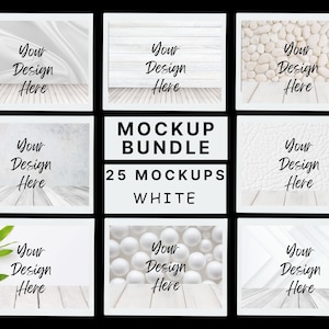 25 White Mockups, White Digital Backgrounds Product Mockup Bundle, White Photo Backdrop Layout Bundle