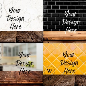 4 Kitchen Mockups, Kitchen Digital Backgrounds Product Mockup Bundle, Kitchen Photo Backdrop Layout Bundle