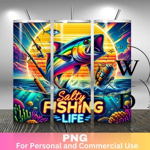 Plantilla de diseño de sublimación delgada de 20 oz para envolver vasos de pesca en agua salada, vida de pesca en alta mar para pescadores, regalo para él, descarga digital