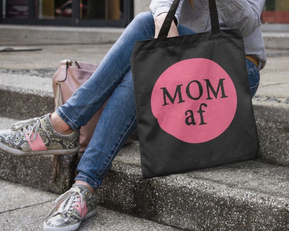 Mom AF Circle Book Bag Reusable Cotton Canvas Shopping Tote | Etsy
