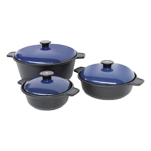 3pc Cast Iron Casserole Pots Pans with Lid Stew Soup Cooking Dutch Oven Cookware