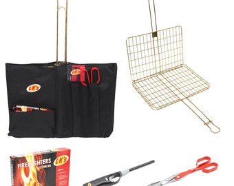 Braai Set Sliding Handle Cooking Grid BBQ Tongs Barbecue Fire Lighter & Cover Accessory Kit