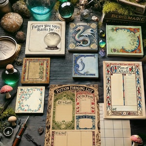 Magic Sticky Notes, Sticky Weekly Planner Block Pad, Sticky Notepad Lists- Medieval and Vintage Style