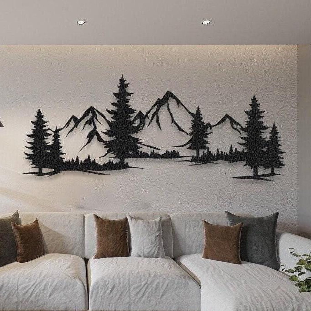 Mountain and Forest Metal Wall Decor, Evergreen Trees, Forest Wall Art ...
