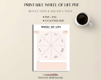 Wheel of Life Printable PDF: Minimal Wellness Balance Chart US Letter