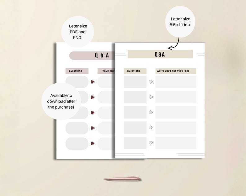 Coaching Worksheets Minimal Printable PDF + PNG, 2 Q&A Templates ...
