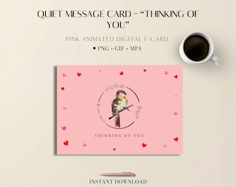 Mini Message Card – Thinking of You | Pink Animated Bird Digital eCard (PNG, GIF, MP4)