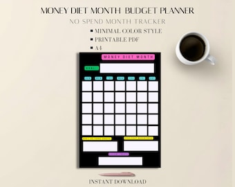 No Spend Tracker Colorful PDF: Printable Budget Planner A4 Finance Sheet
