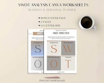 SWOT Analysis Canva Worksheets | Business & Personal Planner | 2 Layouts | US Letter Size