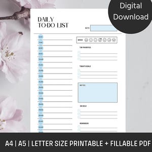Organizador de tareas diarias: Plantilla imprimible de lista de tareas para salud mental, autocuidado y productividad (A4/A5/Carta PNG, PDF imprimible y rellenable)