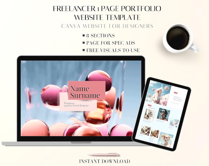 Freelancer Portfolio Template: One Page Minimal Canva Website Design