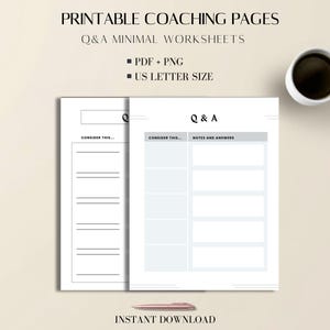 Coachningsarbetsblad Minimala PDF-mallar: Utskrivbara fråge- och svarsidor US Letter