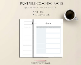 Coaching Worksheets Minimal PDF Templates: Printable Q&A Pages US Letter